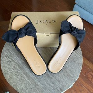 Jcrew black bow slip on sandals brand new in box, never worn size 5